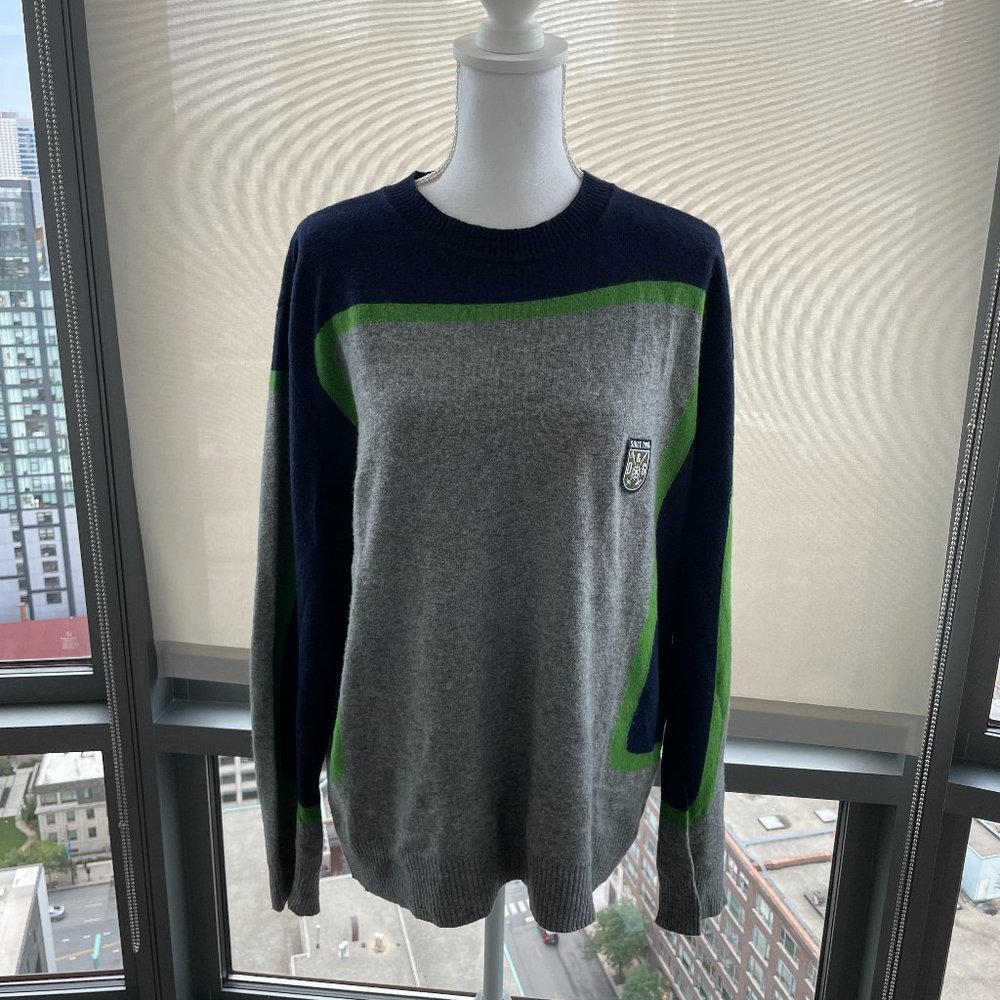 MENS D&G Grey sweater with navy and green stripes